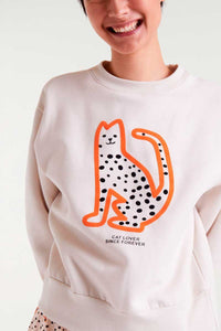 CHANDAIL EN COTON OUATÉ CAT LOVER