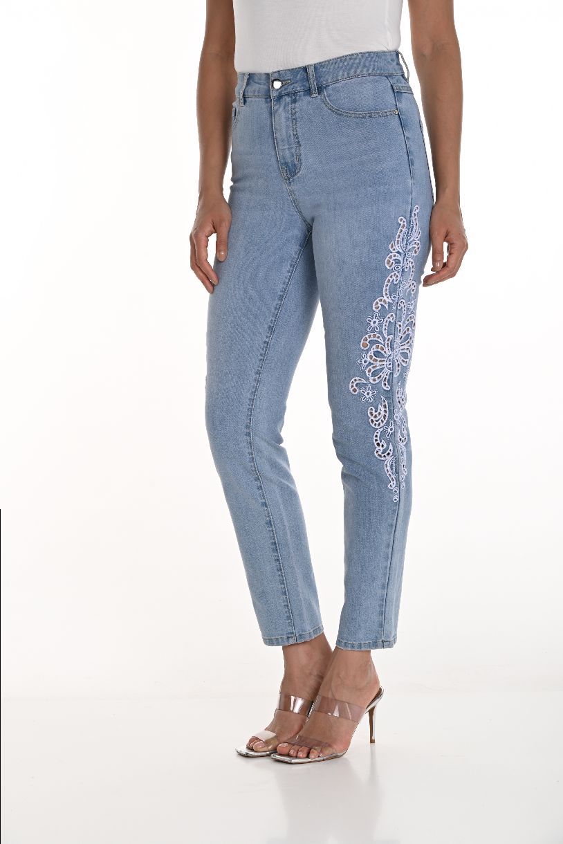 JEANS ÉTROIT BRODERIE EN FOLIE