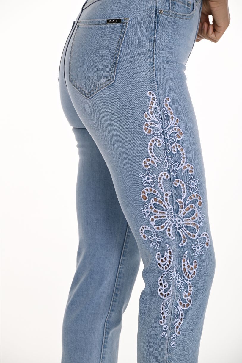 JEANS ÉTROIT BRODERIE EN FOLIE
