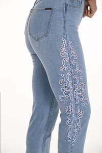 JEANS ÉTROIT BRODERIE EN FOLIE