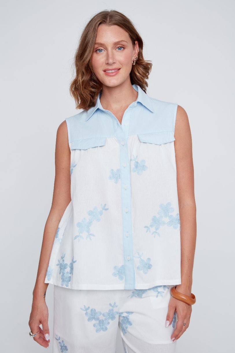 CHEMISIER ÊTRE UN PEU FLEUR BLEUE