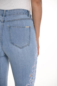JEANS ÉTROIT BRODERIE EN FOLIE