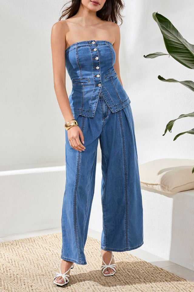 BUSTIER EN JEANS TRIBAL