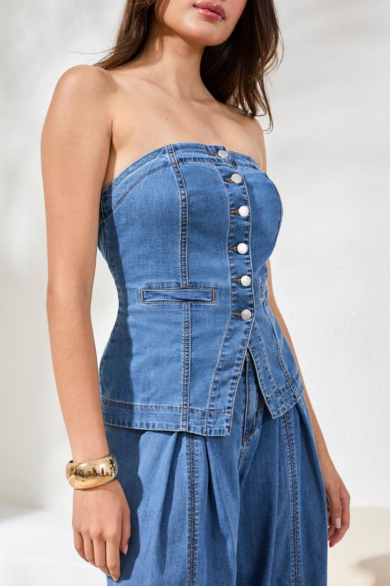 BUSTIER EN JEANS TRIBAL